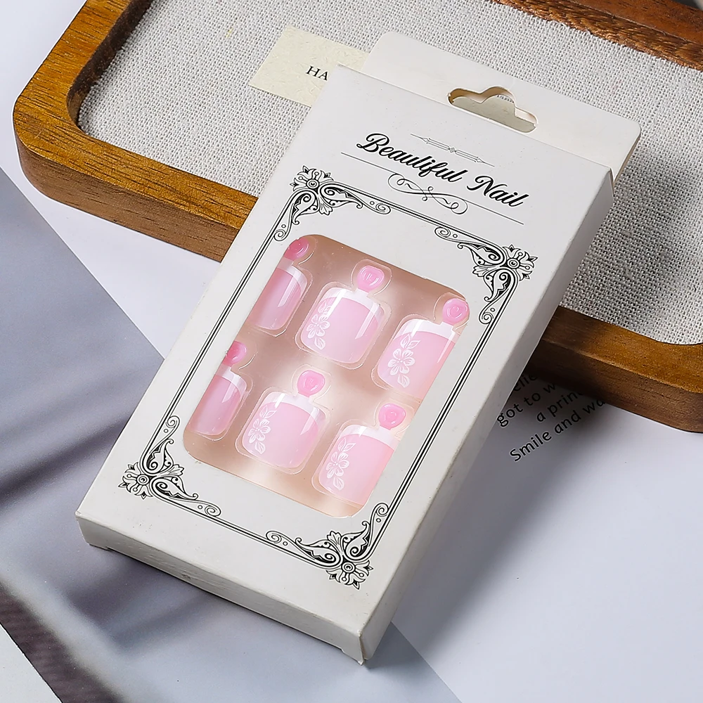 24pcs French Flower Fake Toenails - Image 10