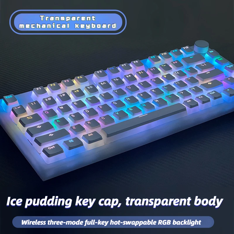 ECHOME KW75 Custom Acrylic Mechanical Keyboard Gasket Mount RGB Wireless Tri-model Pudding Keycaps Hot Swap Gaming Keyboard Gift