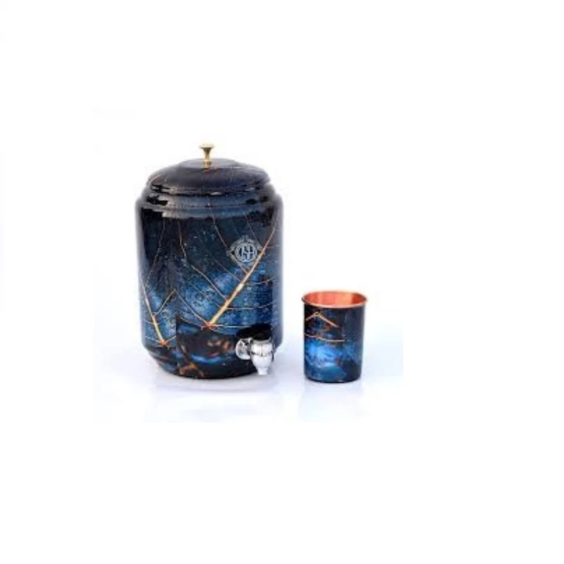 

Copper Water pot Printed Design with copper glass Dispenser Container Pot Tumbler Serve ware Kitchen & Tabletop