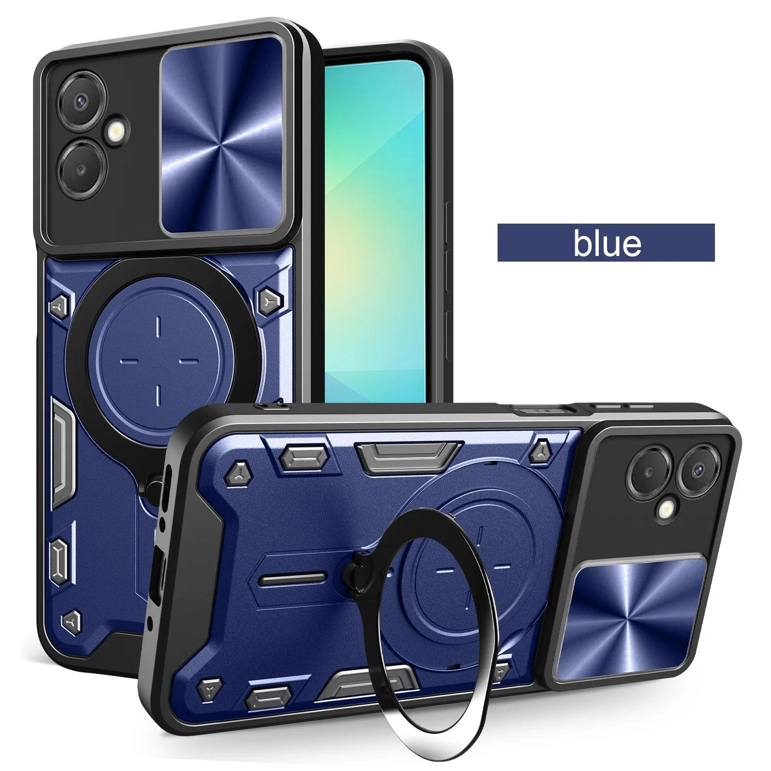 Heavy Duty Rugged Armor Phone Case with Magnetic Bracket and Slide Camera Protection Cover