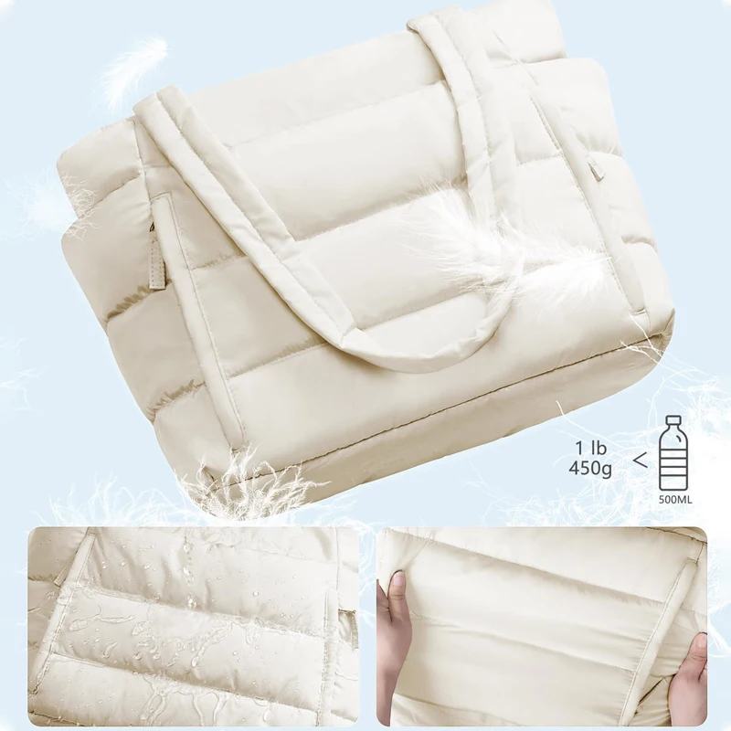 Tote Bag for Women, Lightweight Puffy Tote Bag with Compartments Shoulder Bag Handbag for Travel, Work, Gym - 3