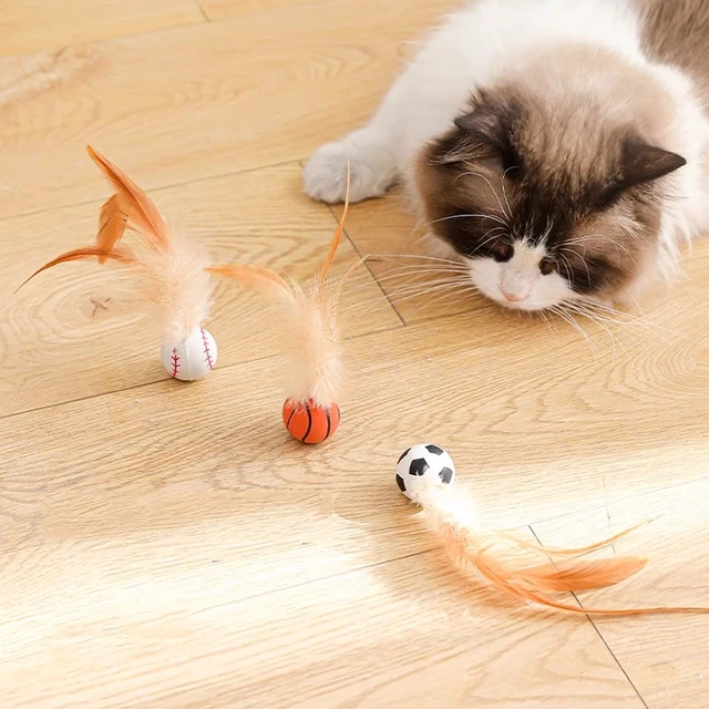 1/3Pcs Pet Cat Interactive Ball Toys Interactive Bouncy Balls with Feathers Indoor Cat Cat Toys Deplete Cat's Excess Energy 3