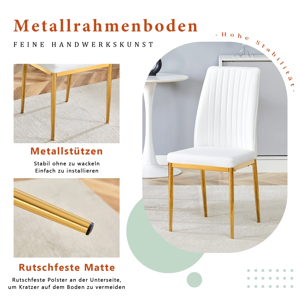 Modernes, ergonomisches 4-teiliges Esszimmerstuhl-Set – stabile silberne Metallbeine, gepolsterter Sitz aus weißem PU-Leder, stilvoll und elegant – Detail 22