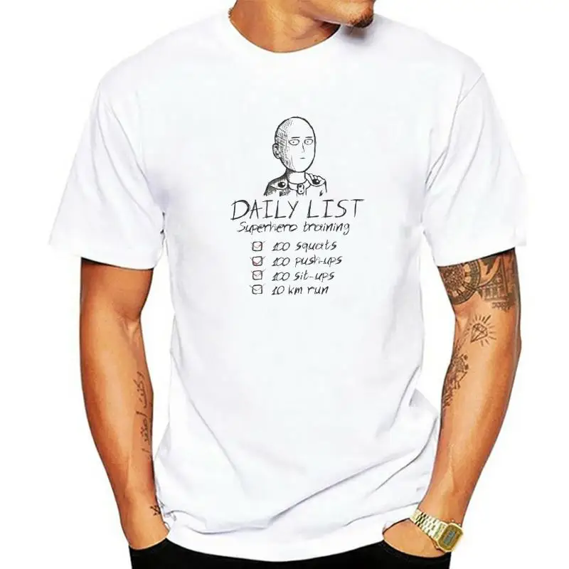 

One Punch Man Daily List T-Shirts Men Saitama OPM Oppai Anime Manga Cotton Fabric Tees Short Sleeve T Shirt Printed Clothes