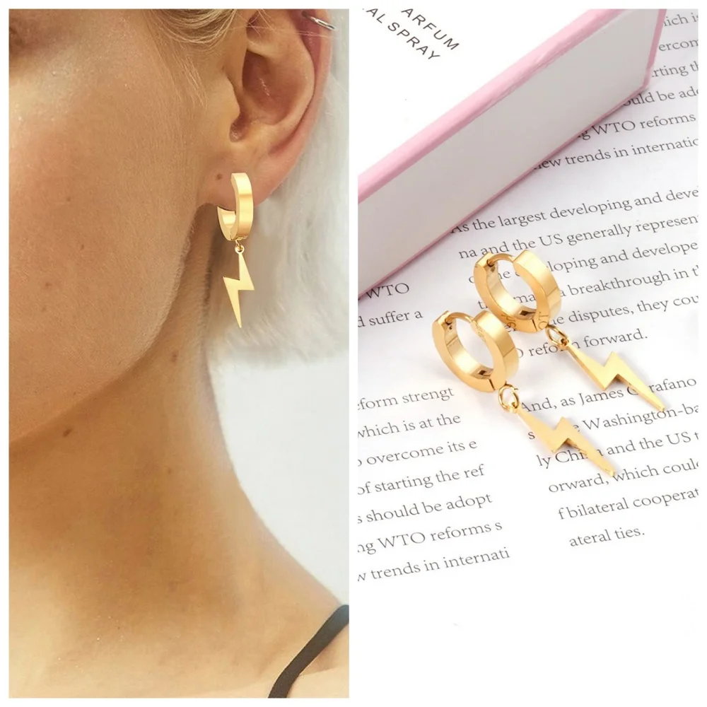 Punk Hip Hop Edelstahl Creolen für Frauen Männer Junge Teenager mit Donner Blitz Baumeln Premium Gothic Schmuck Geschenke – Detail 4