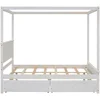 Full Size Canopy Bed Frame with 2 Drawers,Wooden Canopy Bed with Storage,Four Post Bed with Headboard for Kids Girls Boys 4
