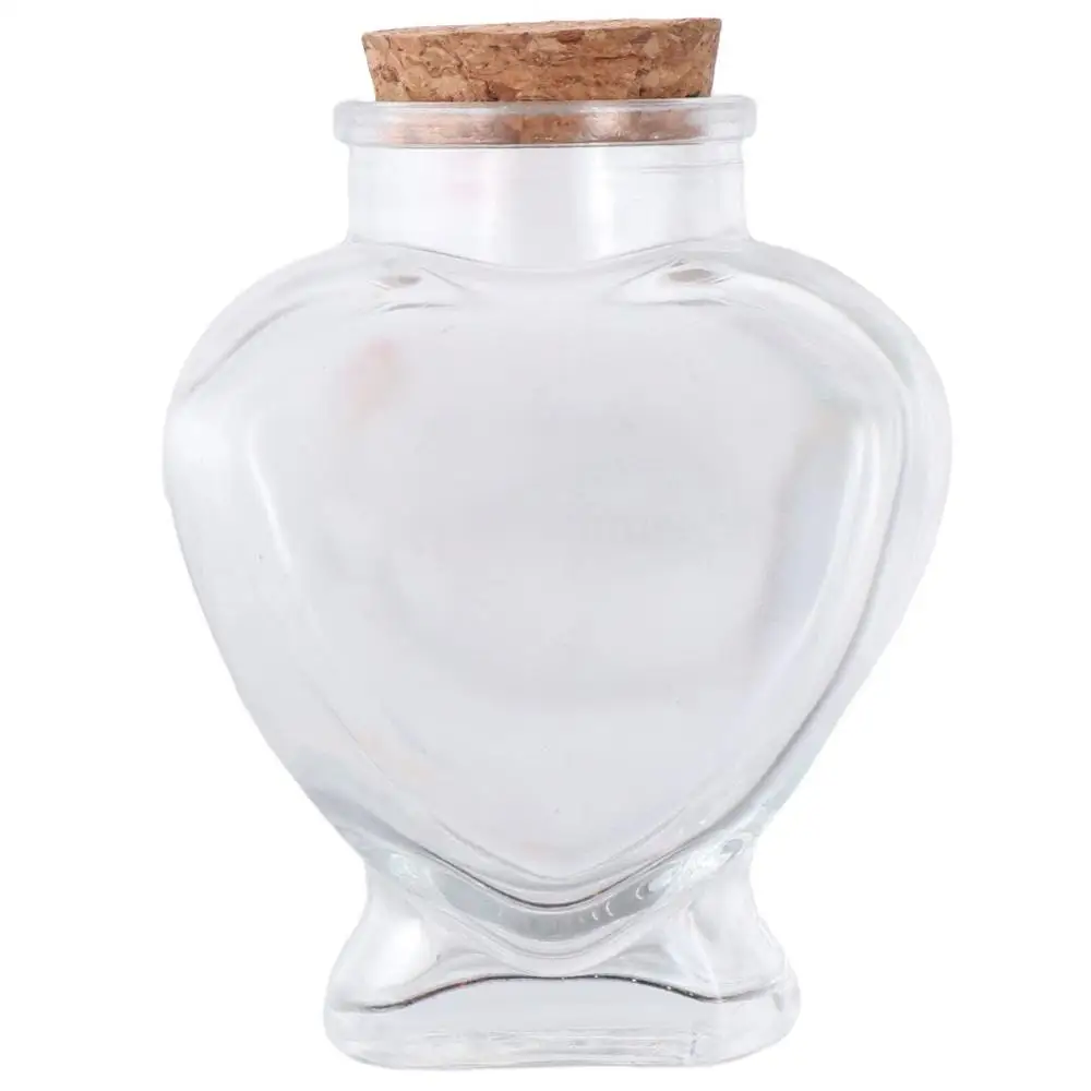 Clear with Cork Stoppers Heart-Shaped Bottle Portable Clear Wishing Bottle Small Empty Glass Jar