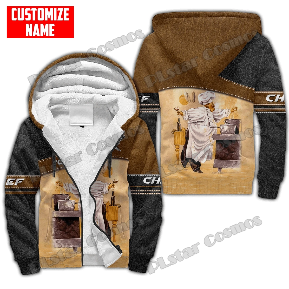 Personalized Name Master Chef 3D Printed Fleece Zipper Hoodies For Men Women Winter Warm Double Plus Velvet Casual Jacket JR11