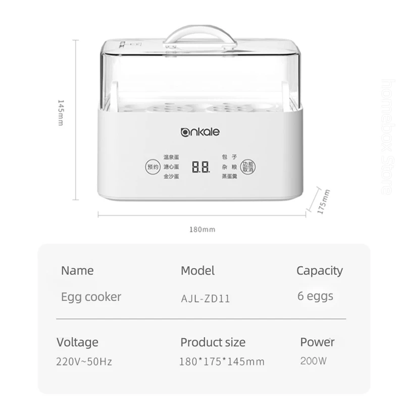 6 Eggs Boiler Steamer Automatic Egg Cooker Breakfast Machine Egg Custard Steaming Cooker Food Warmer with Appointment 220V 6