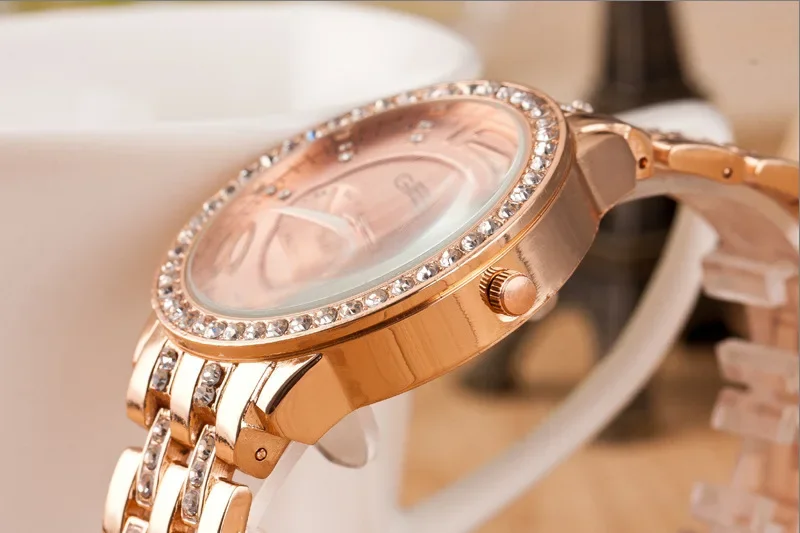 Luxury Geneva Brand Women Gold Stainless Steel Quartz Watch Military Crystal Casual Wrist Watches Rhinestone Relogio Feminino 2