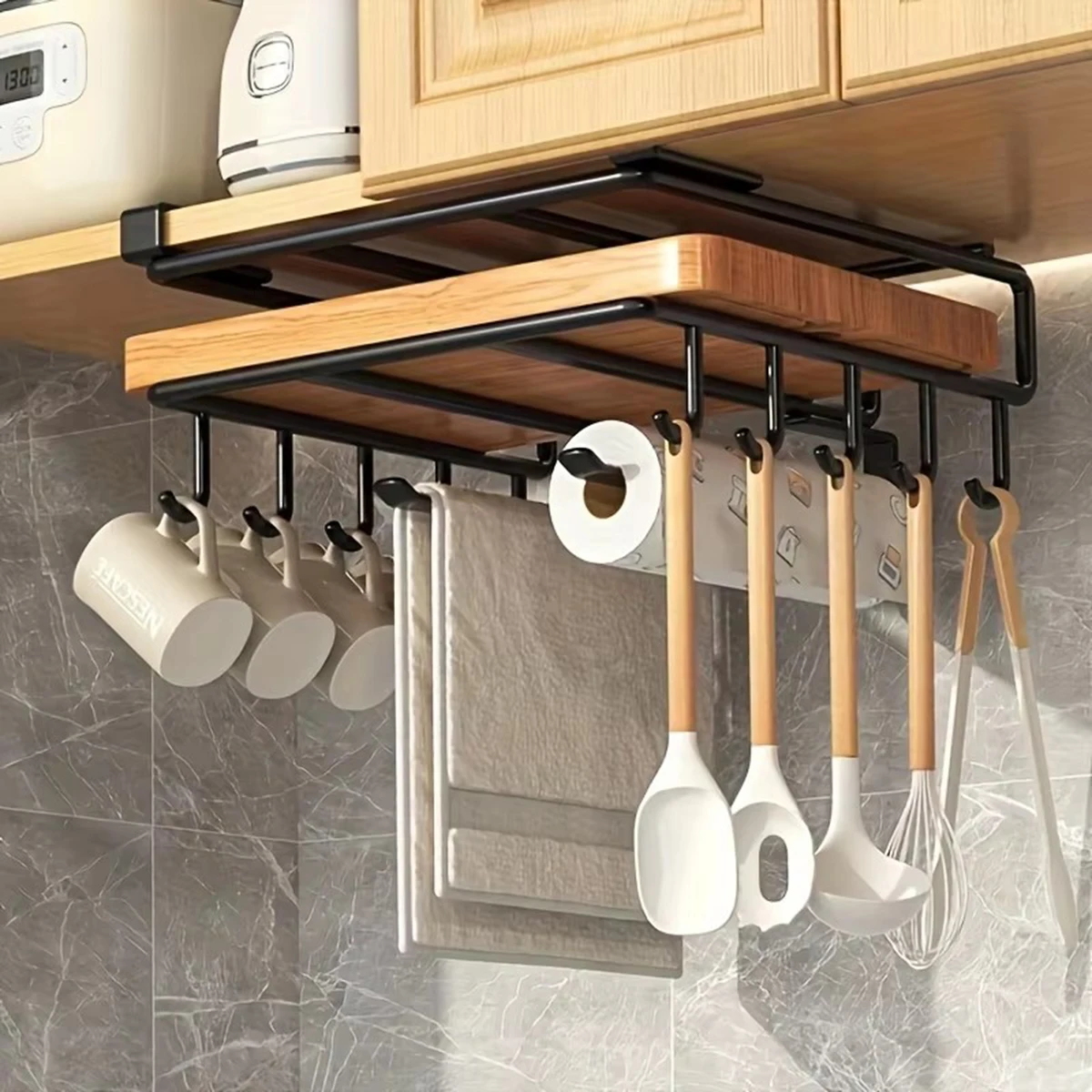 Wall Mounted Multi Functional Storage Rack with Hooks Cabinet