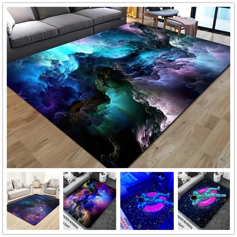 3D Llusion 판타지 실내 카펫, 모던 갤럭시 외부 공간 별 패턴 바닥 매트, 미끄럼 방지 영역 러그, 가정 거실 장식  Best5