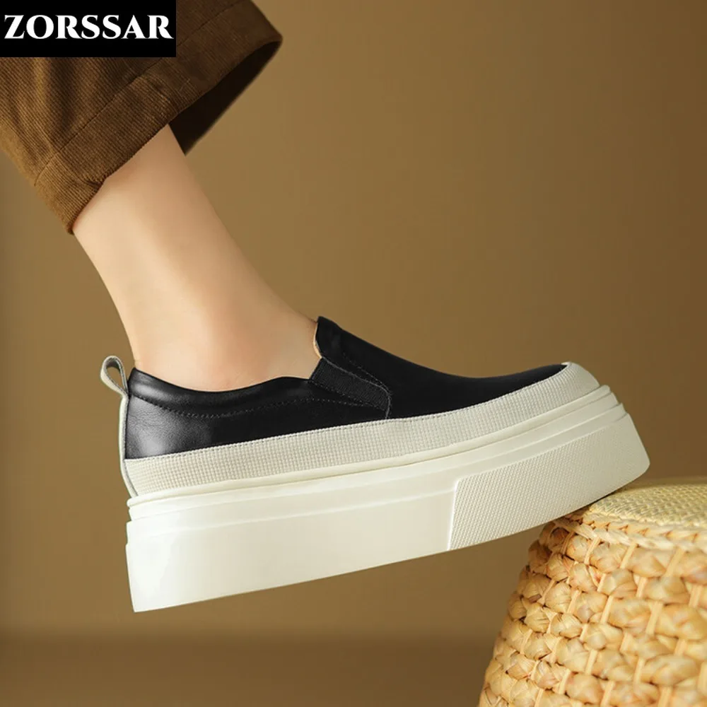 

2024 Women Flats Platform Loafers Shallow Genuine Leather Comfort Moccasins Slip-on Platform Ballet Sneakers Ladies Casual Shoes