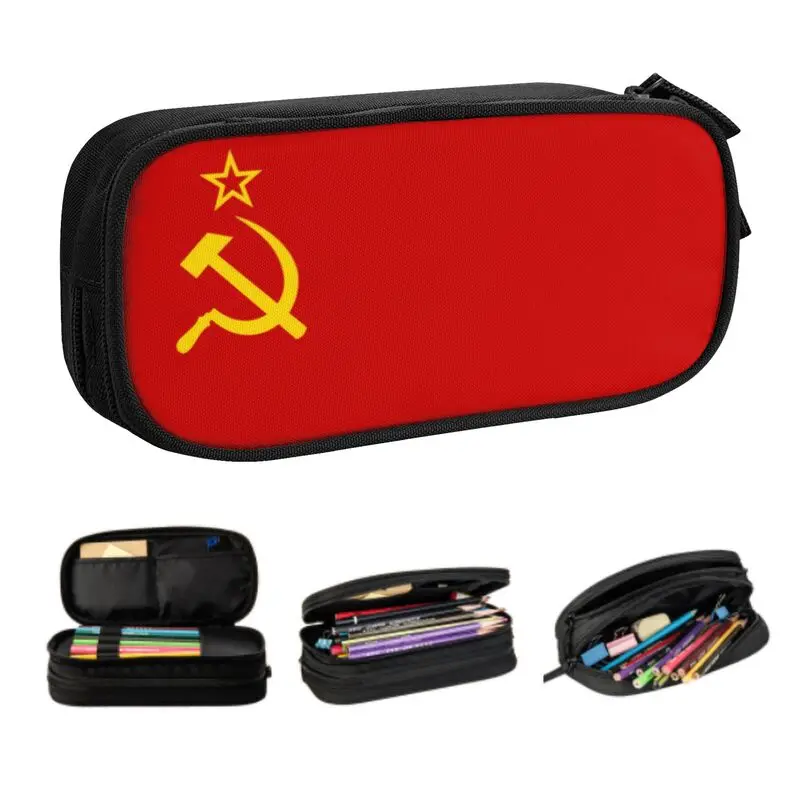 

Cute Flag Of The Soviet Union Pencil Case for Boys Gilrs Large Capacity Russian CCCP Pencil Bag School Accessories