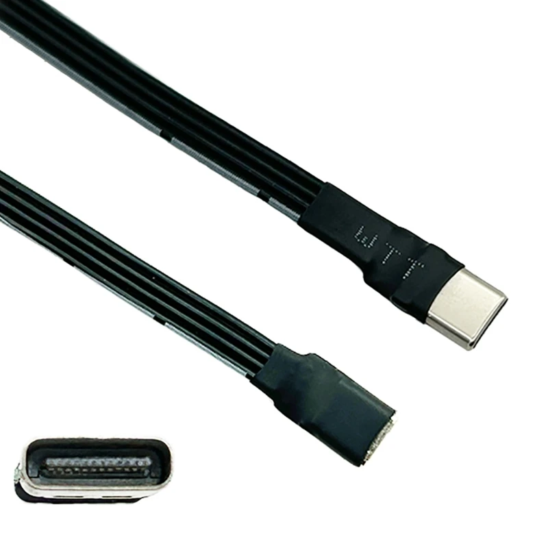 Angled USB-C Male to Female Charging & Data Transfer Cable - Flat Design, 480Mbps Speed