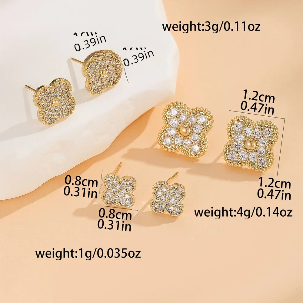 Four Leaf Earrings Micro Inlaid Zircon Series Four Leaf Lucky Earrings For Girls