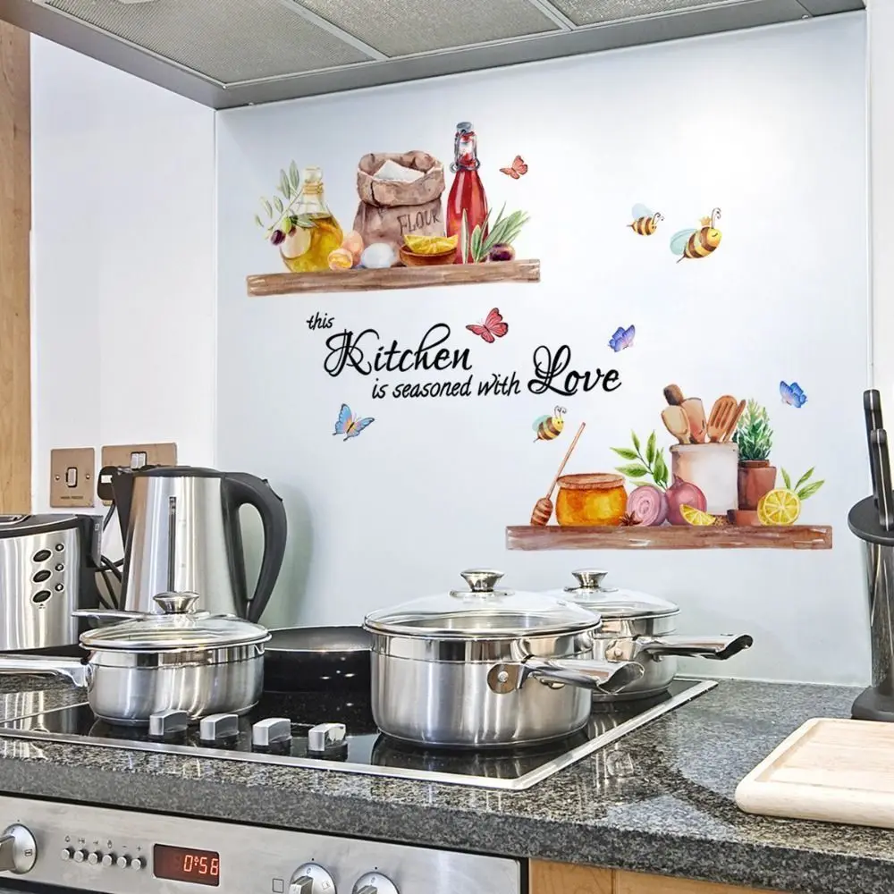 Self-adhesive Bee Butterfly Wall Sticker Removable English Kitchen English Kitchen Sticker Waterproof Decal Dining Room