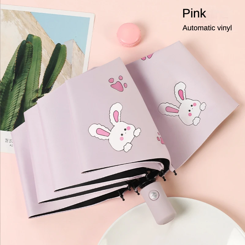 Cute Kids Umbrella Thick Black Glue Fully Automatic Umbrella Rabbit Sunshade for Girl Child Student Umbrellas