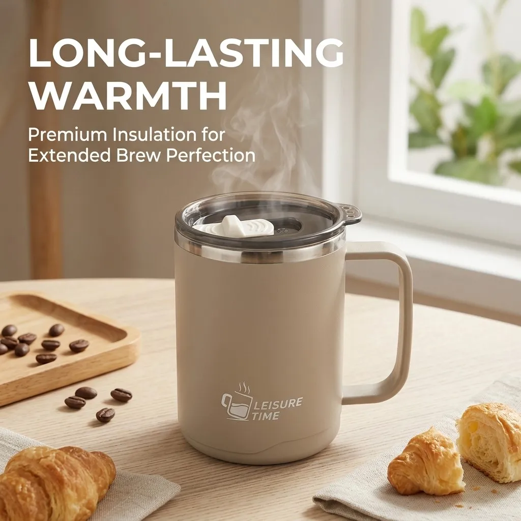 Insulated Stainless Steel Travel Mug with Lid & Handle