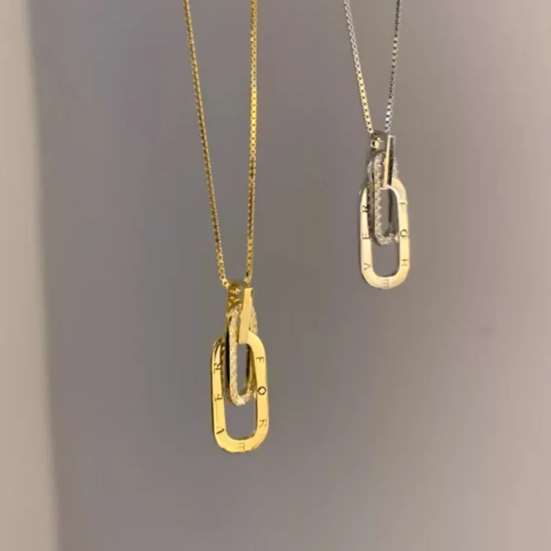 Aesthetic Golden Double Safety Pin Letter Pendants Necklace for Women Silver Color Simple Loop by Loop Necklace Jewelry Gifts