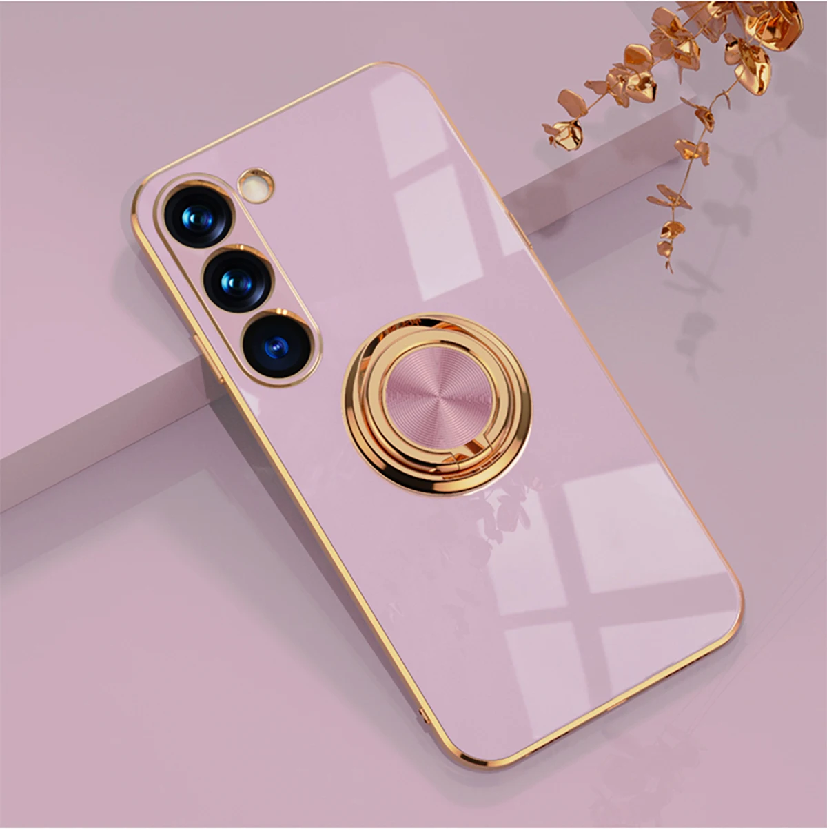 Luxury Electroplated Bracket with Ring - Soft Silicone Magnetic Phone Case Cover