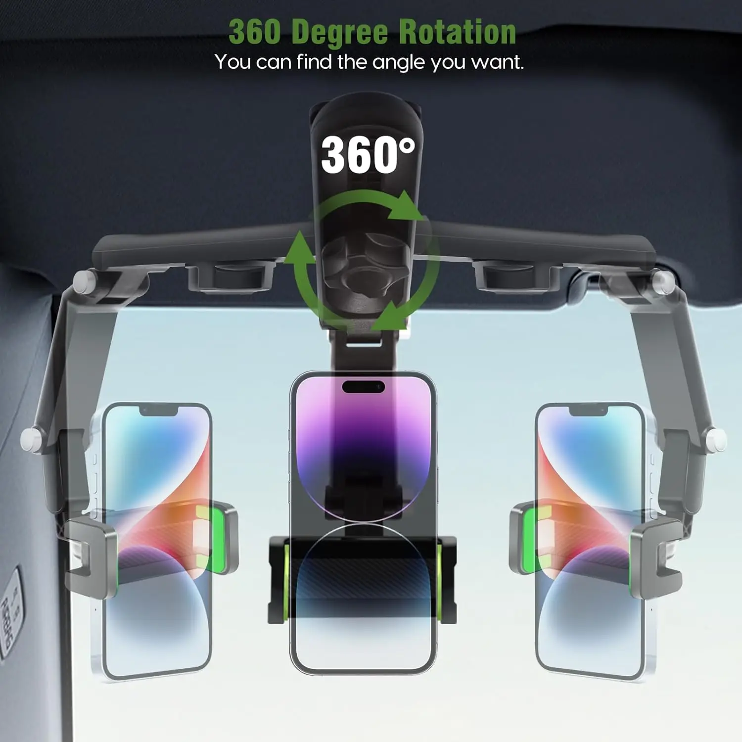 Universal 360° Rotating Car Phone Mount with Sun Visor Attachment