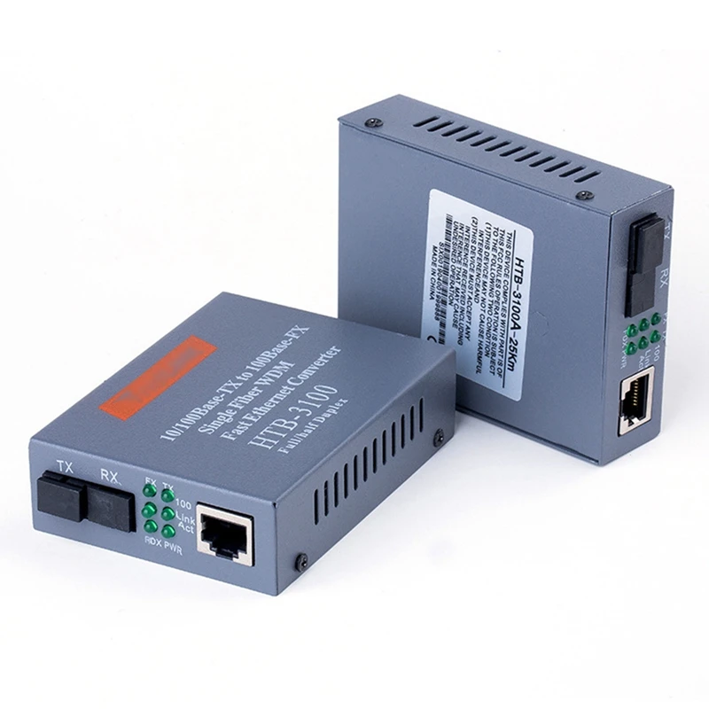 

1 Pair HTB-3100 25Km SC 10/100M Fiber Transceiver Single Mode Single Fiber Transceiver EU Plug