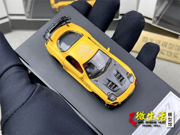 Mazda-ミニカー,モデルrx 7 fd3s,黄色,1:64,新品,在庫あり,2024