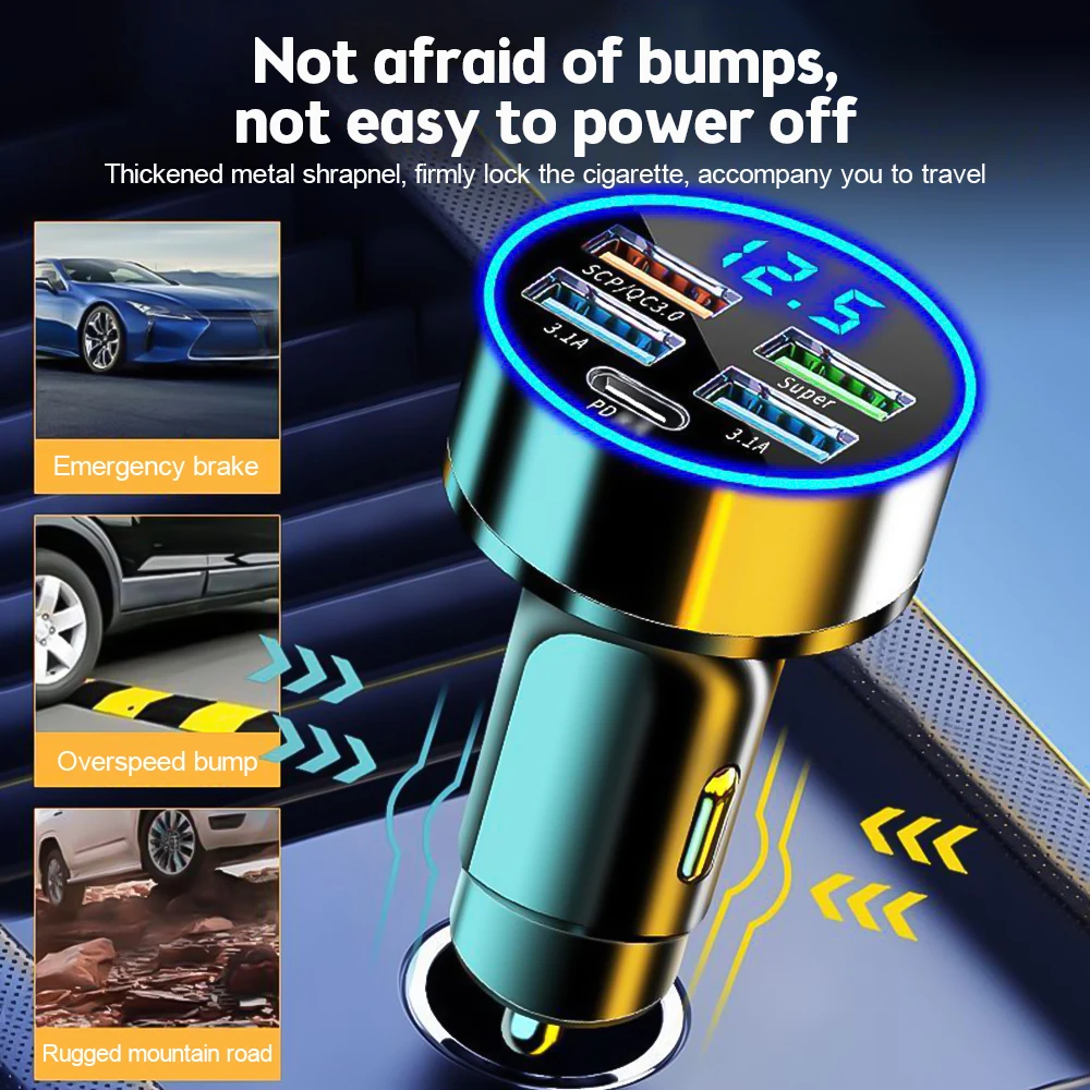 5 Ports 150W Car Charger Fast Charging PD QC3.0 USB C Car Phone Charger Type C Adapter For iphone Samsung Huawei Xiaomi car charger phone charger adapter car phone charger