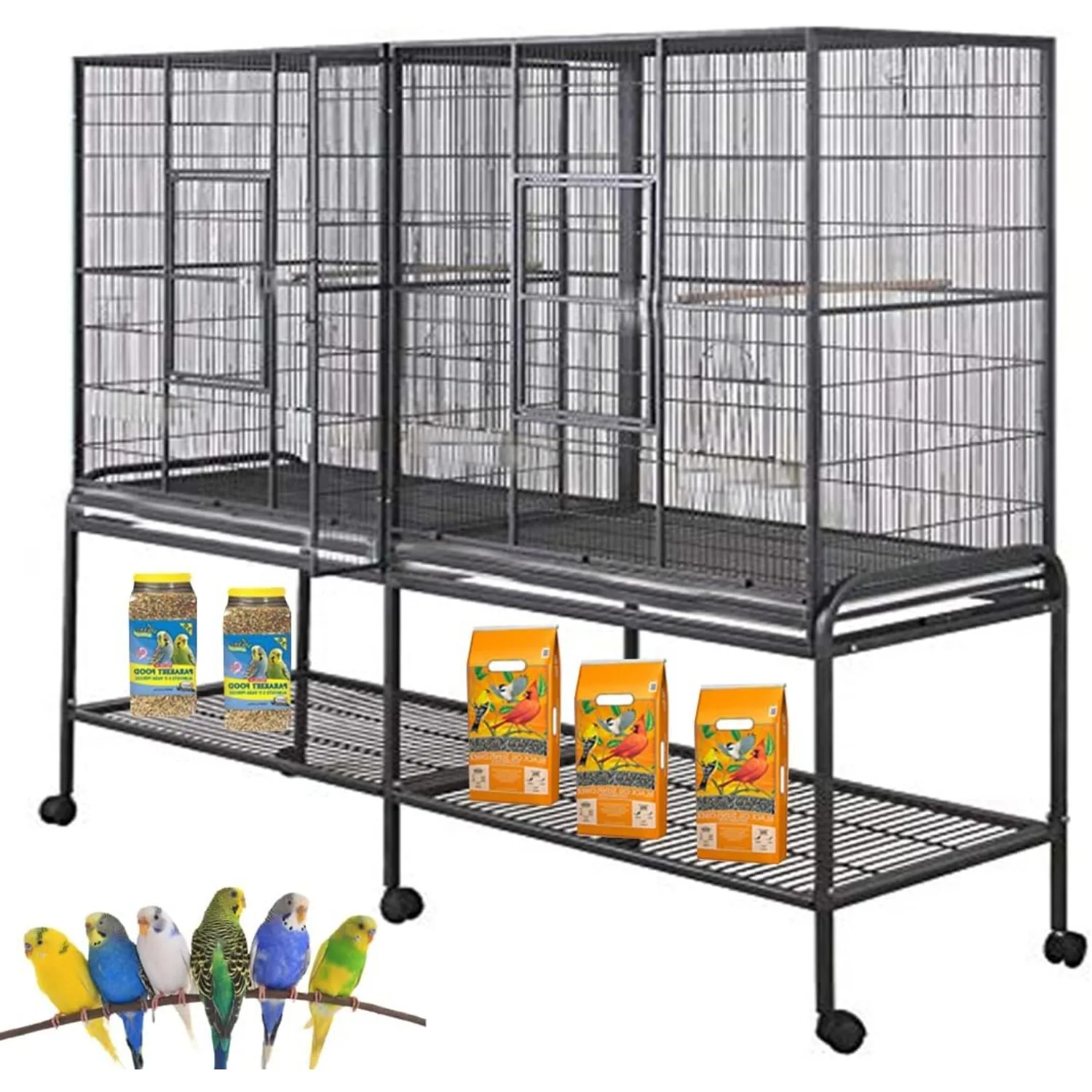 Large Double Birdhouse Treehouse Bird Flight Center Divider Cage Side Breeding Nest Doors Removable Rolling Stand bird cage accessories,bird house,bird cage,bird nest