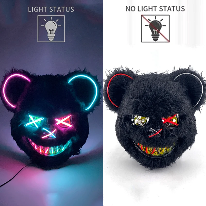 Plush Black Bear Mask - Spooky Costume Prop for Halloween and Cosplay Events