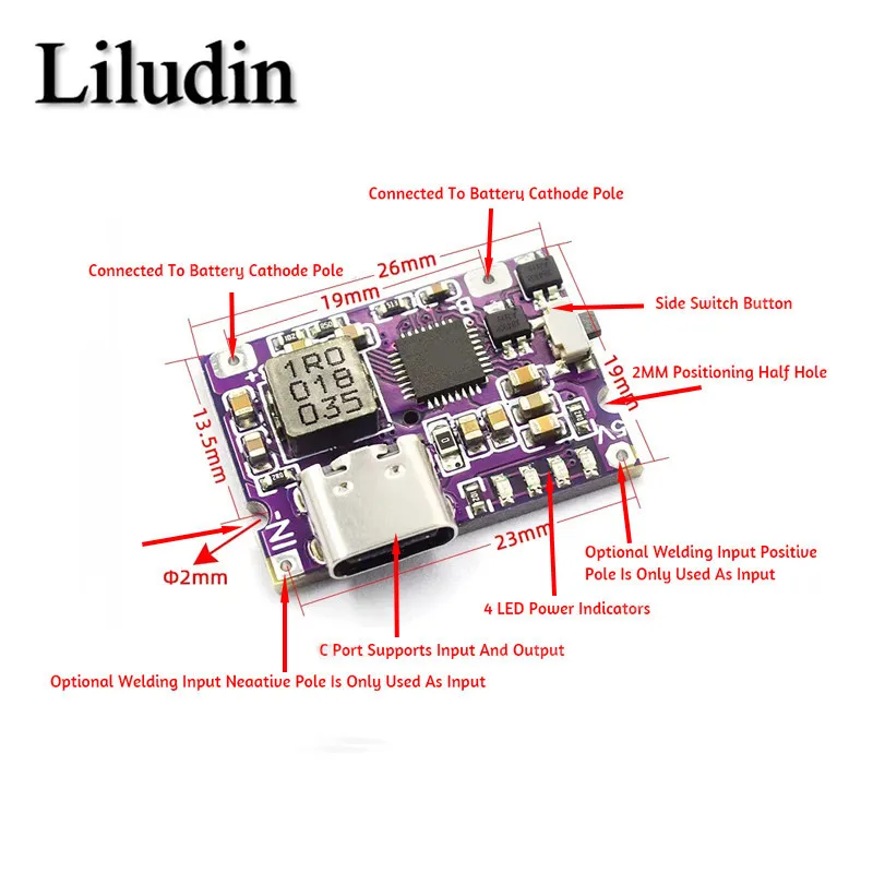 Type-C USB 5V 3.1A Boost Converter modulo di alimentazione Step-Up IP5310 accessori per Power Bank mobili con interruttore indicatore LED Type-C U - immagine 6