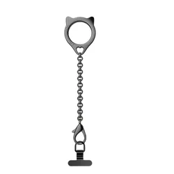 Elegant Cat Head Design Metal Phone Case with Multi - Functional Chain Strap and Detachable Ring Buckle (Black)
