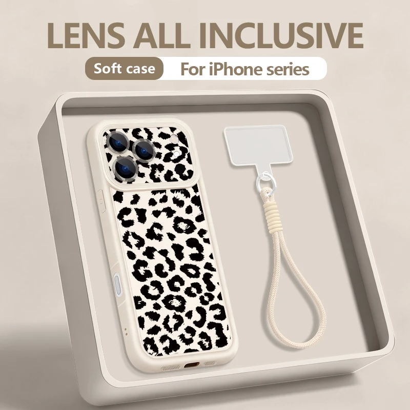 Leopard Print Shockproof Phone Case with Strap - Soft TPU Lanyard Cover