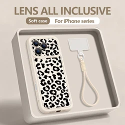 Leopard Print Shockproof Phone Case with Strap - Soft TPU Lanyard Cover - iPhone 12 Pro Max (A121 Beige White)