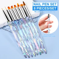 LIMEGIRL 8pcs/set Aurora Acrylic Nail Art Painting Pens for Nail Design Soft Slender Brush Gradient UV Gel Drawing DIY Brushes 1
