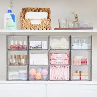 6 Pack Clear Stackable Storage Drawers, 4.4'' Tall Acrylic Bathroom Makeup Organizer,Plastic Storage Bins For Vanity 2