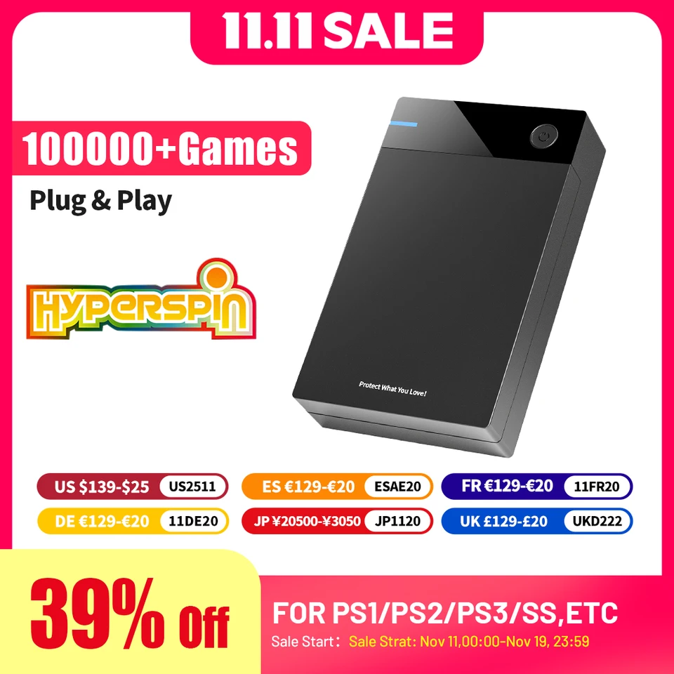 12T ハイパースピン外付けハードドライブ付き 100000 + PS3/PS2/PS1