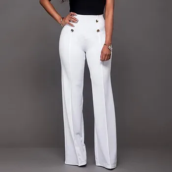 Elegant Temperament Straight Pants Women Solid Color High Waist Double Breasted Buckle Trousers Spring Summer Workplace Pants 2