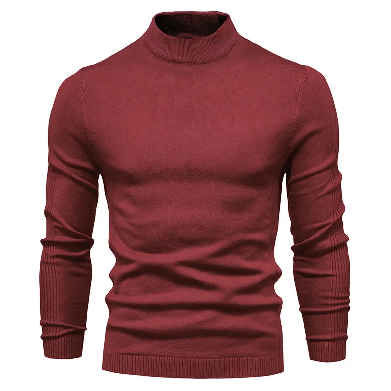 Autumn Winter New Long Sleeve Solid Sweaters Men Fashion Harajuku Mock Collar Knitwear Tops Thick Casual Knitting Male Clothes