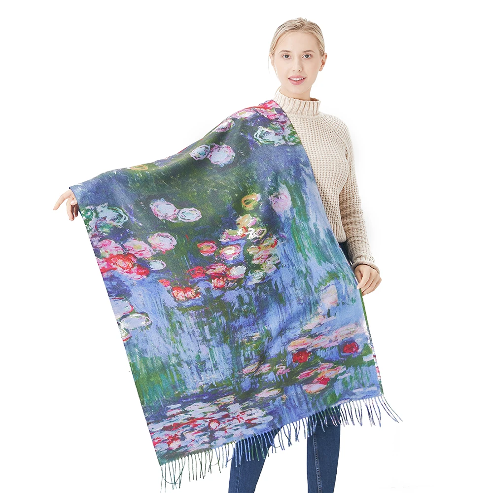 Van Gogh-Inspired Cashmere Wool Scarf - Coffee House Print Winter Wrap
