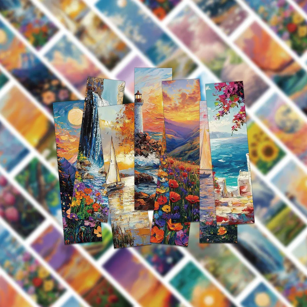 30pcs Creative Romantic Oil Painting Bookmarks Reading Pages Books Labeled Paper Card School Stationary Supplies DIY Bookmarks