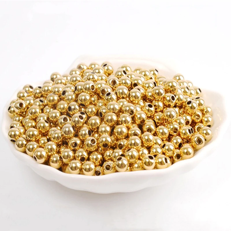 

100pcs 50pcs 14k Gold Silver Plated Brass Beads Bracelet Spacers Big Hole Loose Beads for DIY Jewelry No Fade Real Gold Bead