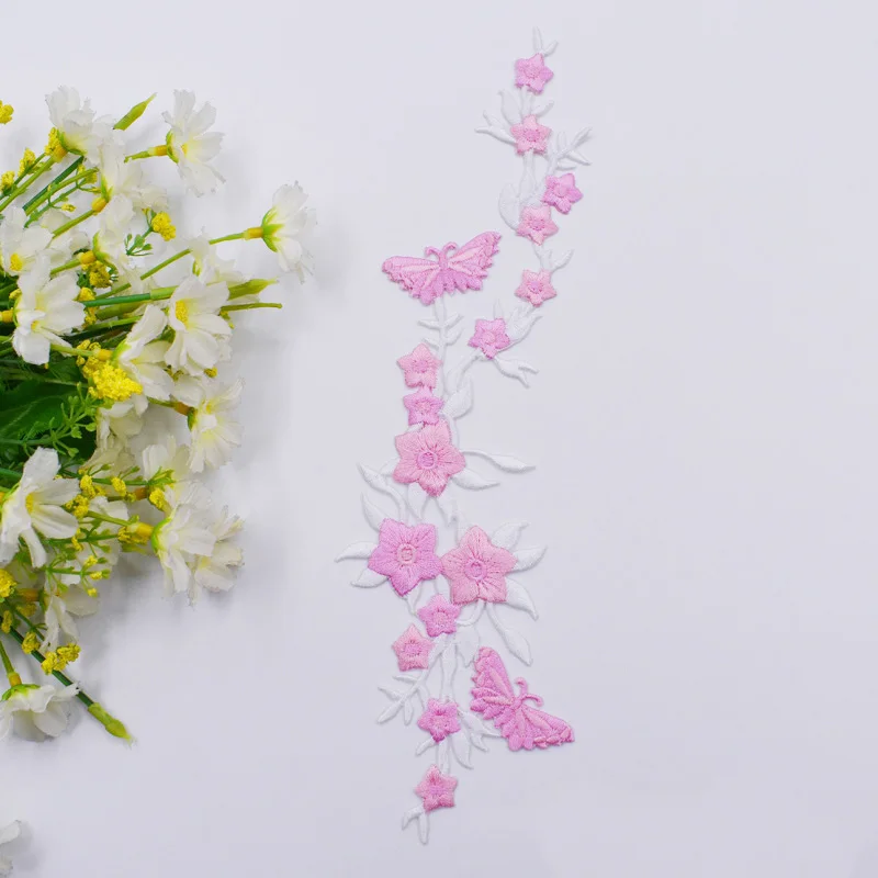 Lace Applique Sew on Patch Fabric 1Pair Embroidery Flower Exquisite Trim Patches Crafts Stickers Bag Gown Decoration