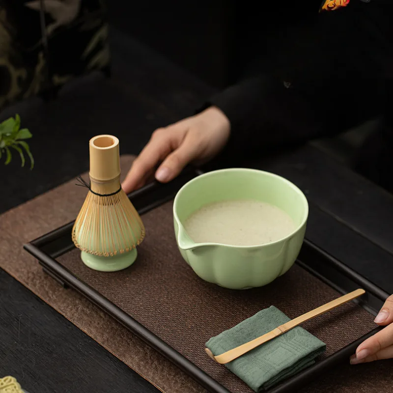 Pumpkin Petal Imitates Song Tea Set Complete Set Boutique Japanese Matcha Set Kit Tea Brush Stand Tea Ceremonial for Tea Lovers