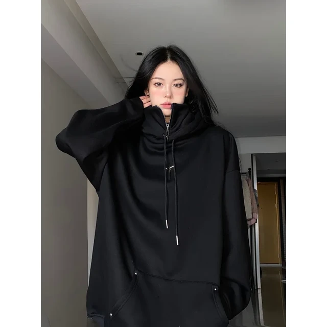 Oversized Black Hoodie Streetwear  Hoodies Women Aesthetic Korean