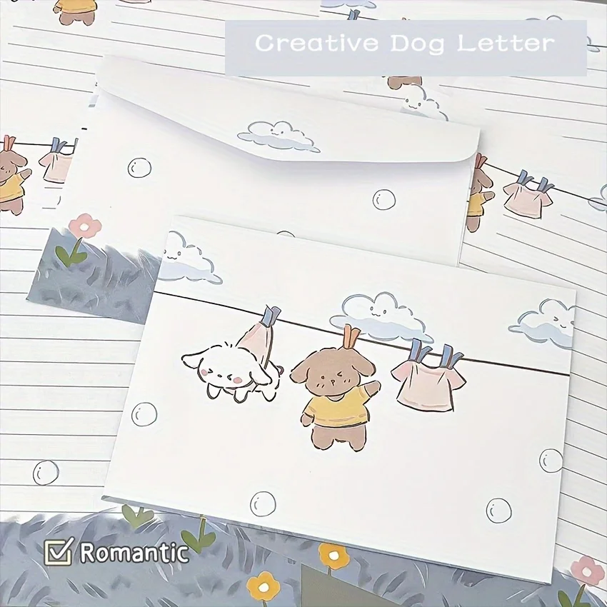 4 charming puppy and floral letter sets with envelopes-creative handwritten stationery for students, holidays, and birthdays