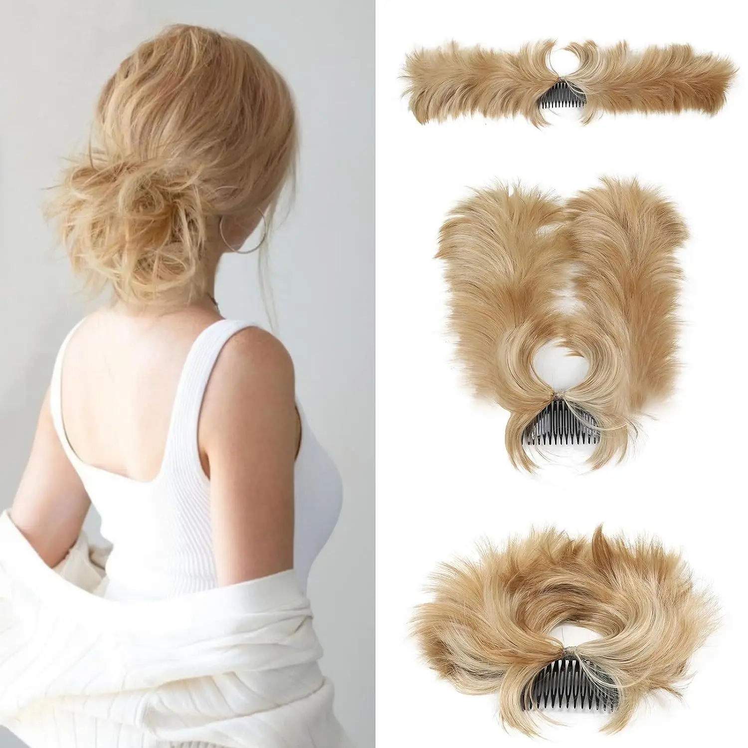 Messy Bun Hair Piece Side Comb Clip in Hair Bun Hairpiece for Women Short Natural Straight Versatile Adjustable Styles Easy Hair