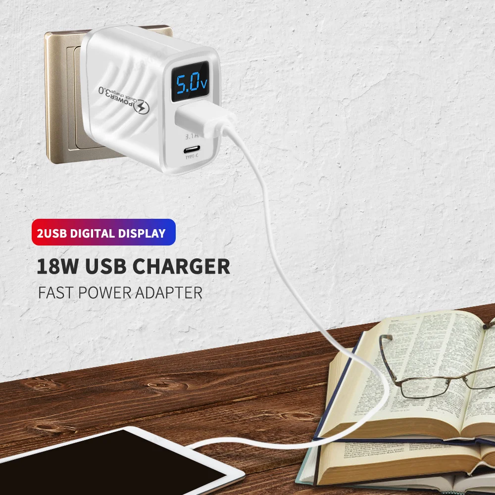 20W USB C Charger PD Fast Charging Mobile Phone Charger Power Adapter For iPhone Samsung Xiaomi Digital Display QuickCharge Plug