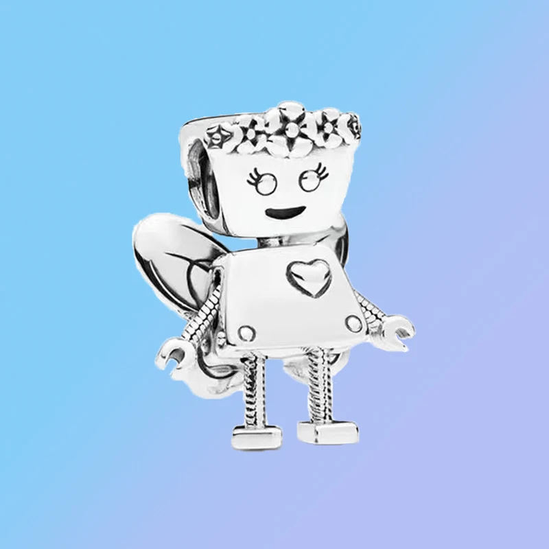 

Charm S925 Robot Little Girl Cute Personality Retro Bracelet Female Snake Bone Chain To Send Girlfriend Diy Pendant Beaded